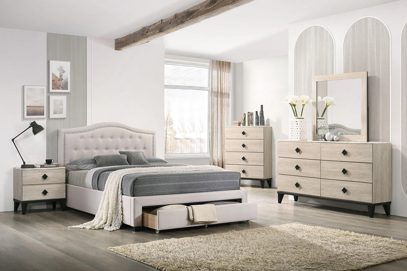 Liihcc Full Bed W/Drawer-Light Brown Burlap in Light Brown / Black