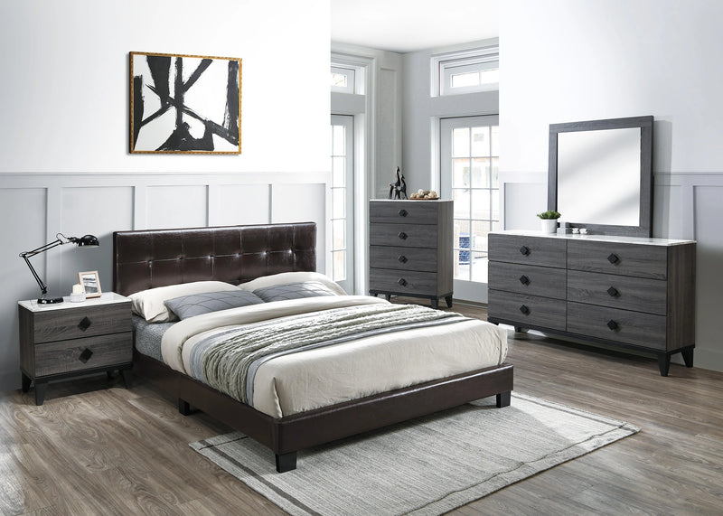 Chyuan Full Bed/Brown Pu in Brown / Black