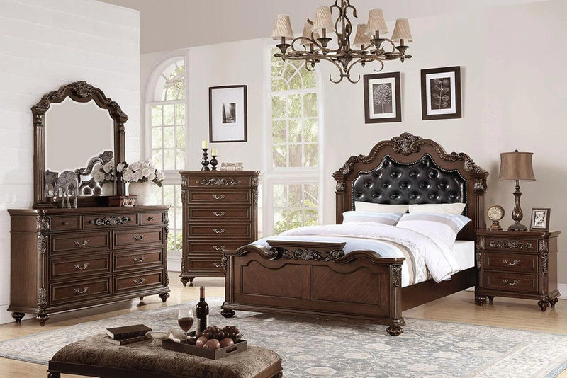 Viethn Eastern King Bed/Upholstered/Dark Walnut in Antique Cherry