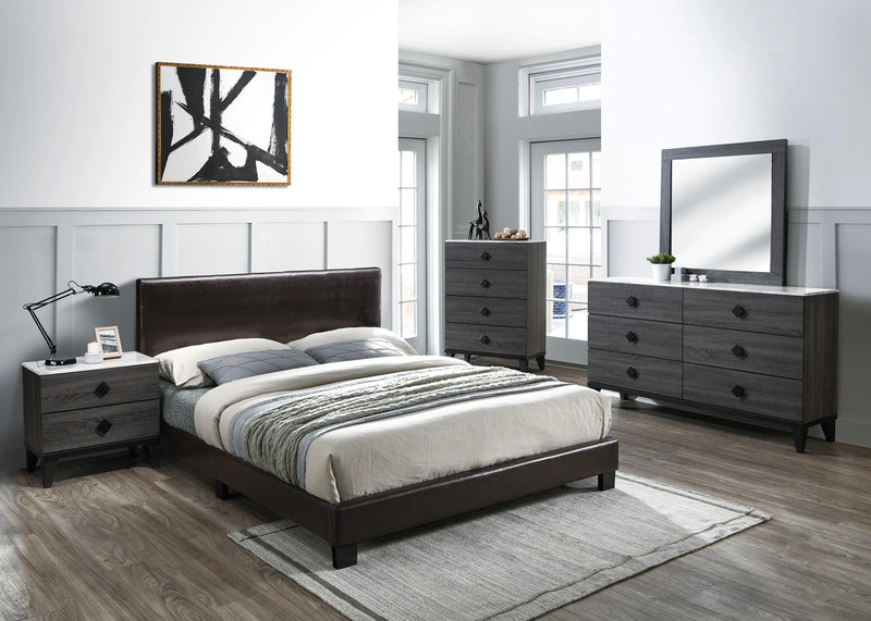 Chyuan Full Bed-Brown Pu in Espresso/Espresso