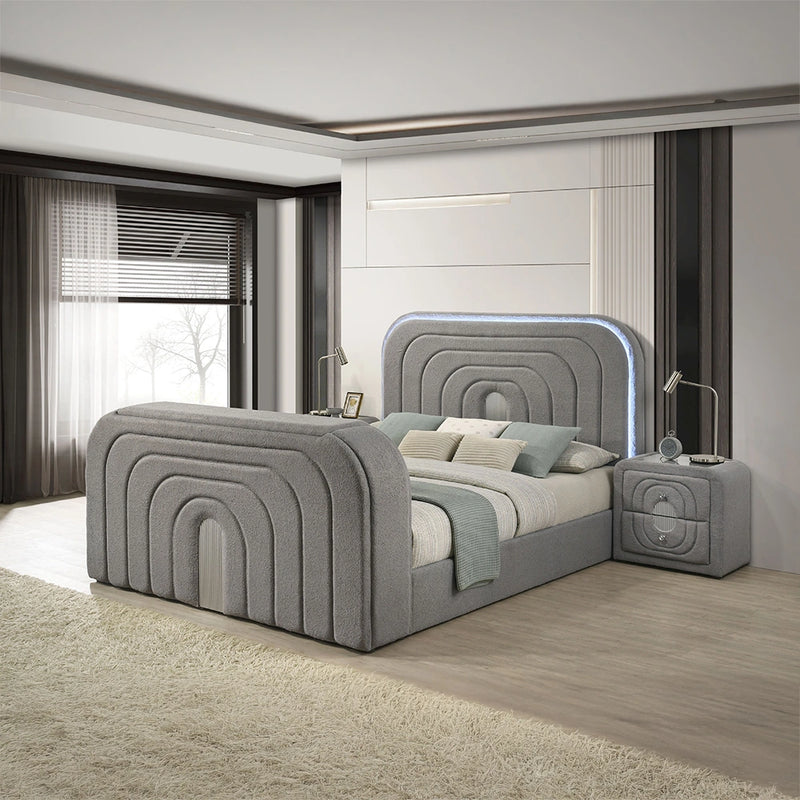 EK Bed w/Led, TV Stand, Fireplace & Bluetooth