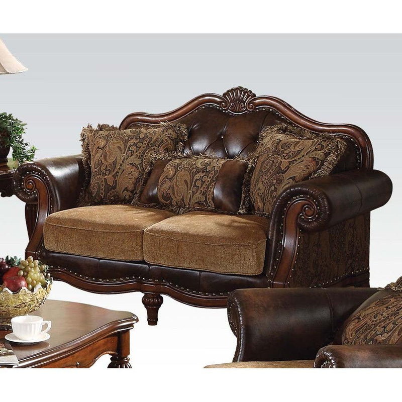 Acme Dreena Traditional Bonded Leather and Chenille Loveseat 05496