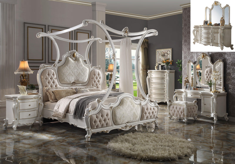 Picardy Fabric & Antique Pearl Eastern King Bed (Canopy)