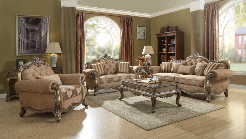 Ragenardus Fabric & Vintage Oak Sofa w/5 Pillows