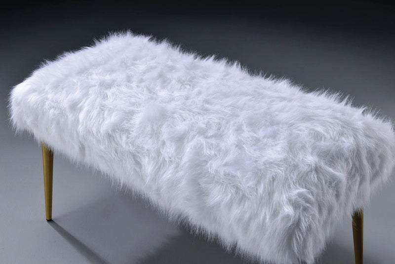 Bagley II White Faux Fur & Gold Bench