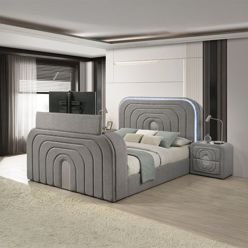 EK Bed w/Led, TV Stand, Fireplace & Bluetooth