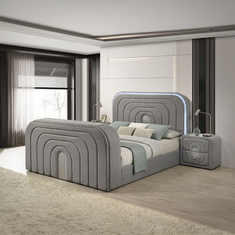 EK Bed w/Led, TV Stand, Fireplace & Bluetooth